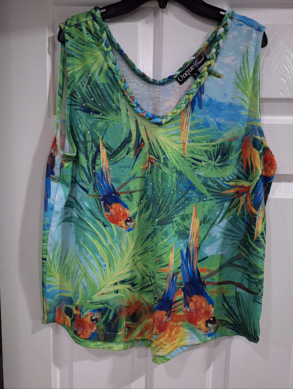 Onque Floral Parrot Print Green Tropical Tank Top